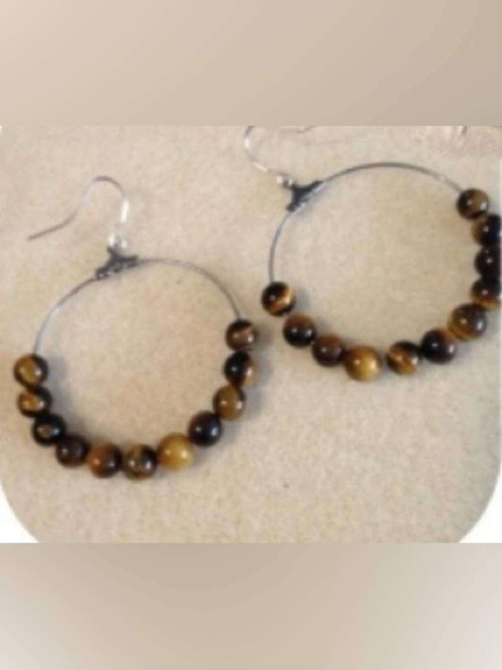 Large hoop earrings with Genuine Tiger's Eye crystals